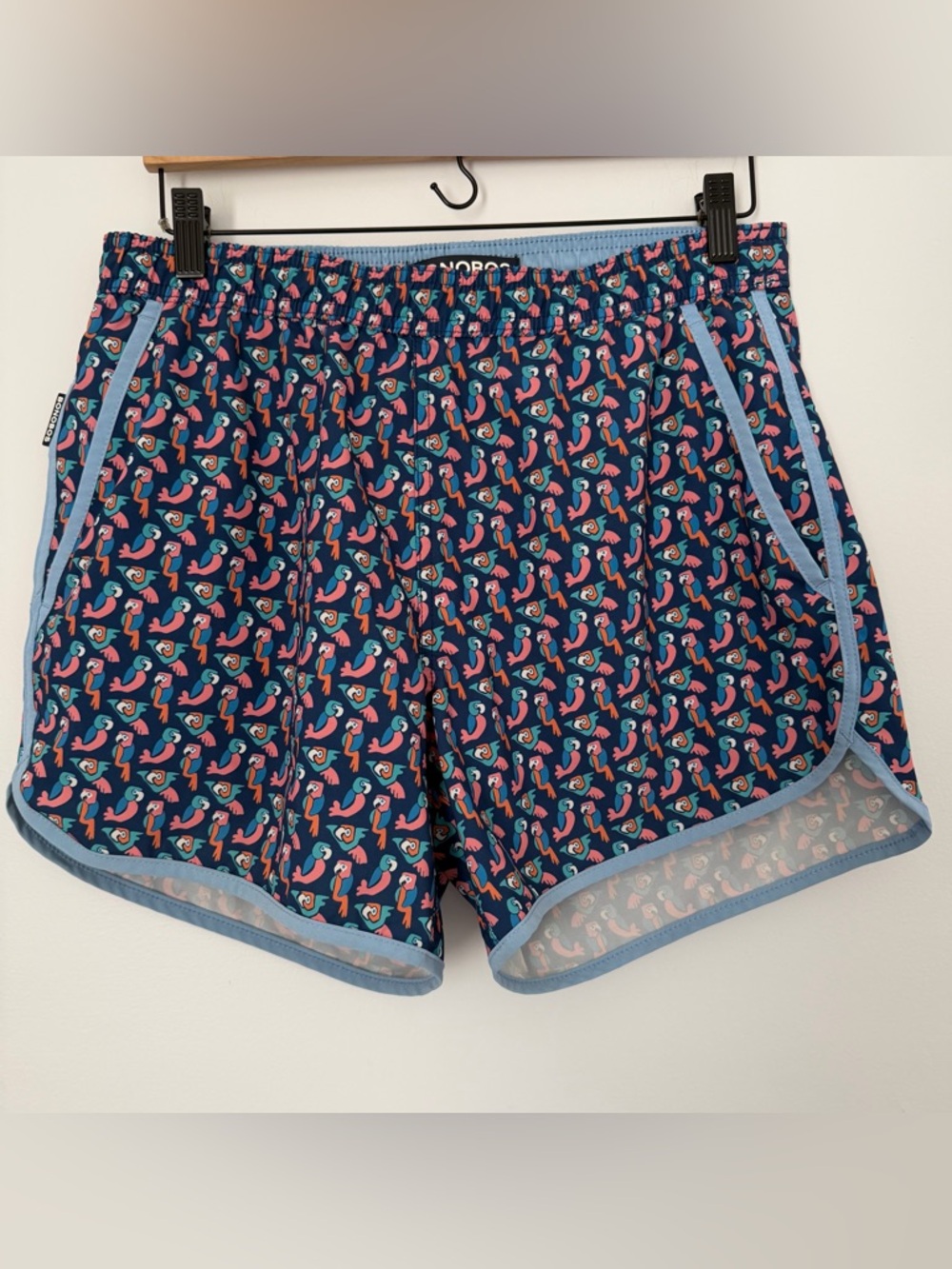 Bonobos Mens Riviera Swim Trunks Medium M 5" Inseam Parrot Bird Print Blue Lined